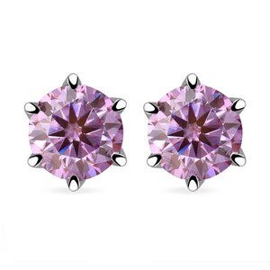 D'Joy Pink Moissanite 1.90 ctw Solitaire Stud Earrings in Rhodium O/SSilver